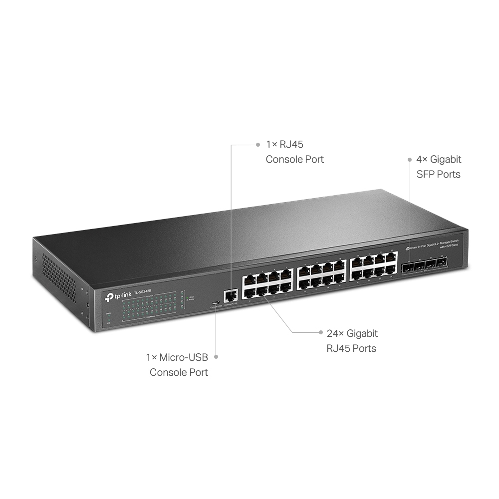 TL-SG3428 | JetStream 24-Port Gigabit L2 Managed Switch with 4 SFP Slots