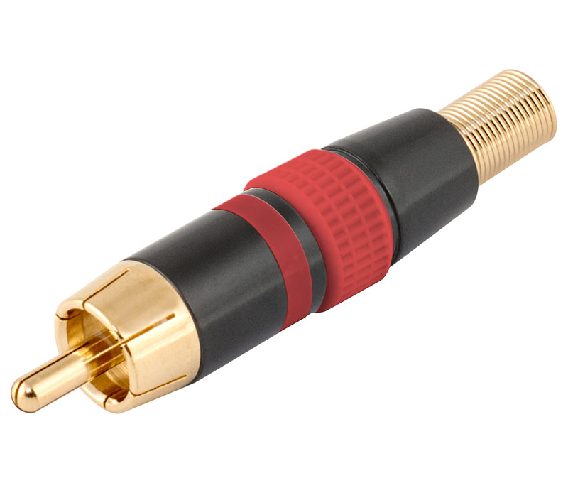 CON249 - Conector RCA macho aéreo metálico, rojo