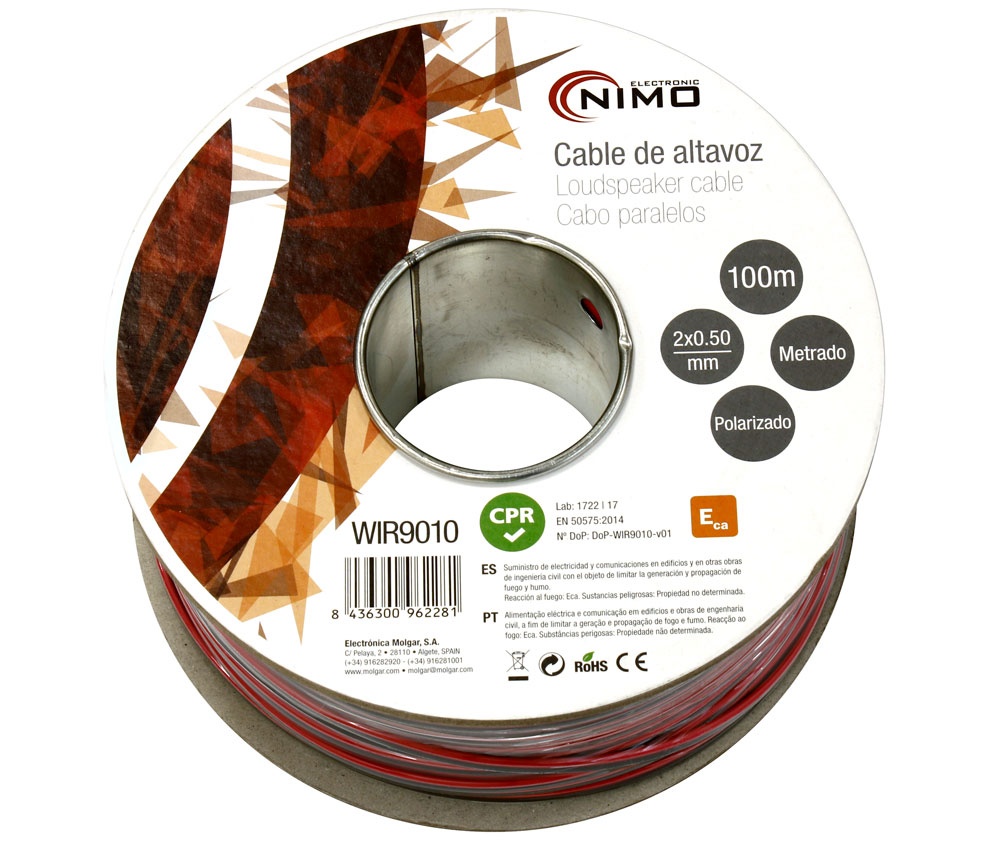 [MOL-WIR9010] WIR9010 - Cable para altavoz 2x0.5mm, Rojo-Negro 100m