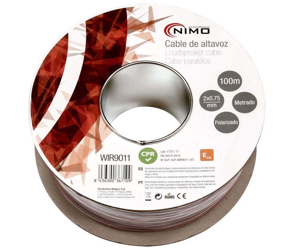 [MOL-WIR9011] WIR9011 - Cable para altavoz 2x0.75mm, Rojo-Negro 100m