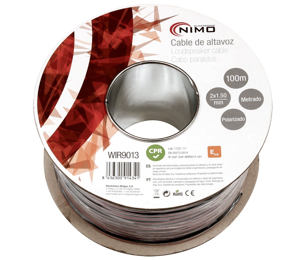WIR9013 - Cable para altavoz 2x1.5mm, Rojo-Negro 100m