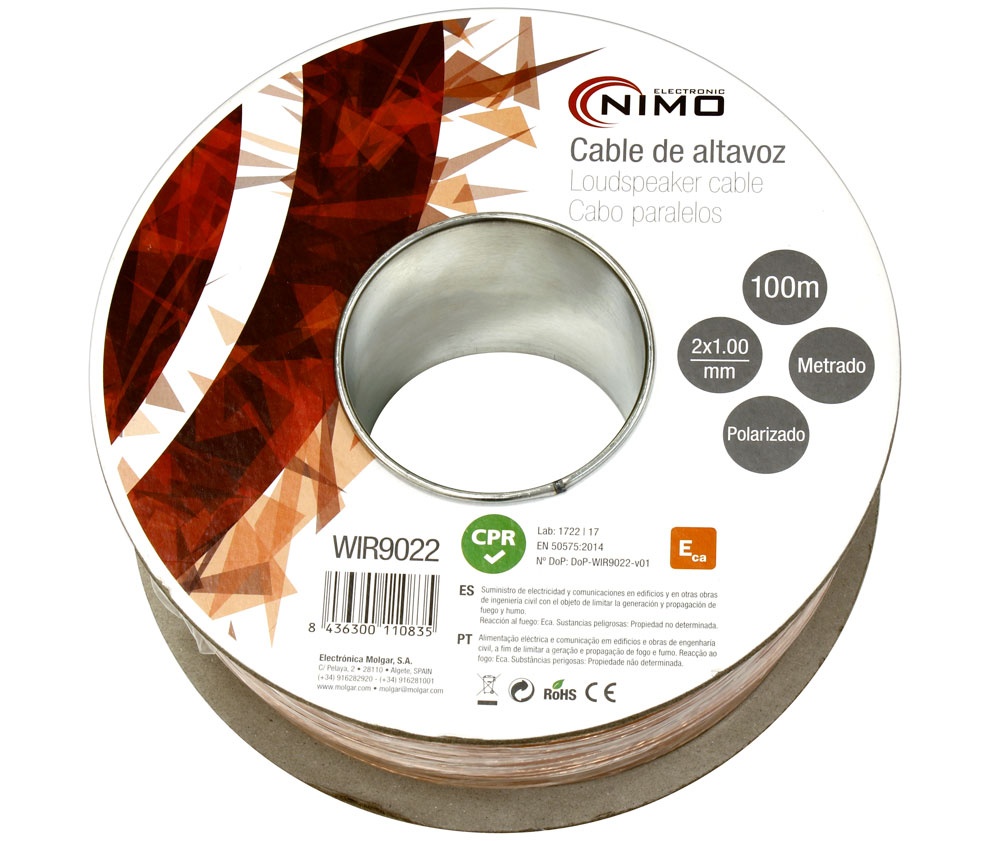 [MOL-WIR9022] WIR9022 - Cable para altavoz 2x1.0mm, Transparente polarizado 100m